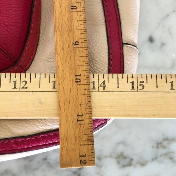 COACH Pink Cream/ Light Taupe Leather Color Block Chain Strap Tote Purse - Picture 12 of 14